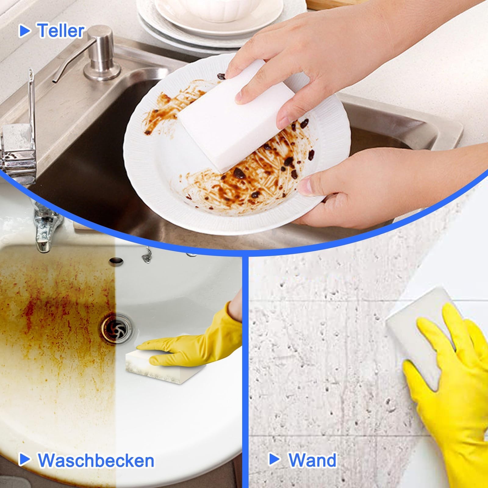 100 Pack Melamine Sponge Eraser Bulk Cleaning Foam Squares Kitchen Bathroom Pad