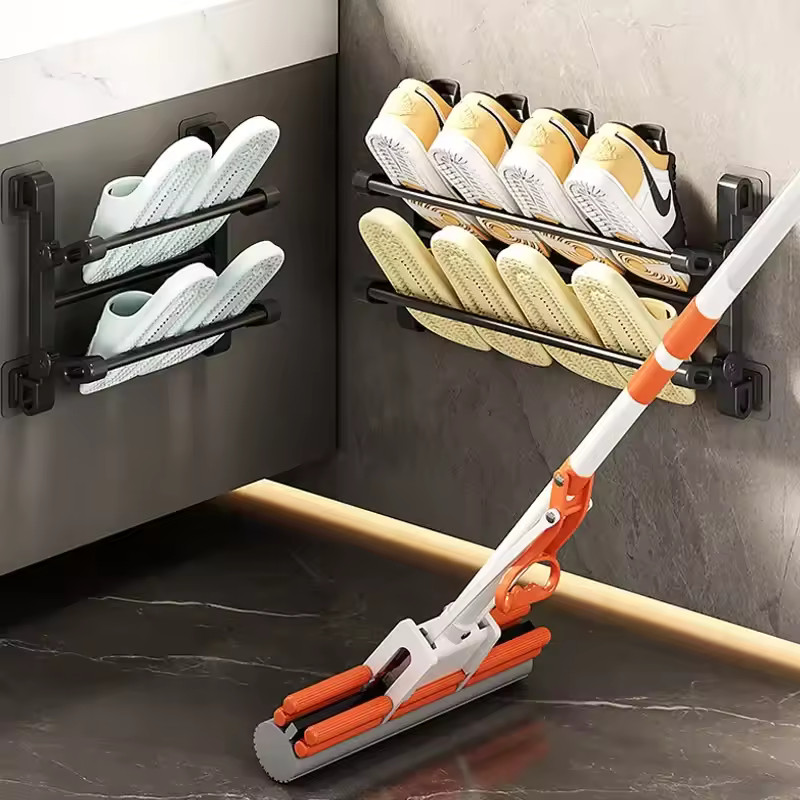 1PCs Wall Mounted Bathroom Shoe Rack Folding Storage Rack