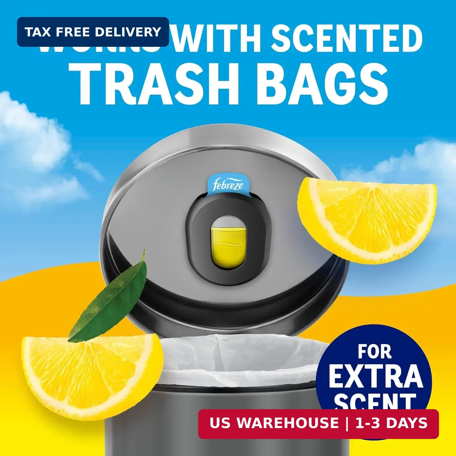 Febreze Trash Odor Fighter, Trash Can Air Freshener, Stick-On Deodorizer for Gar