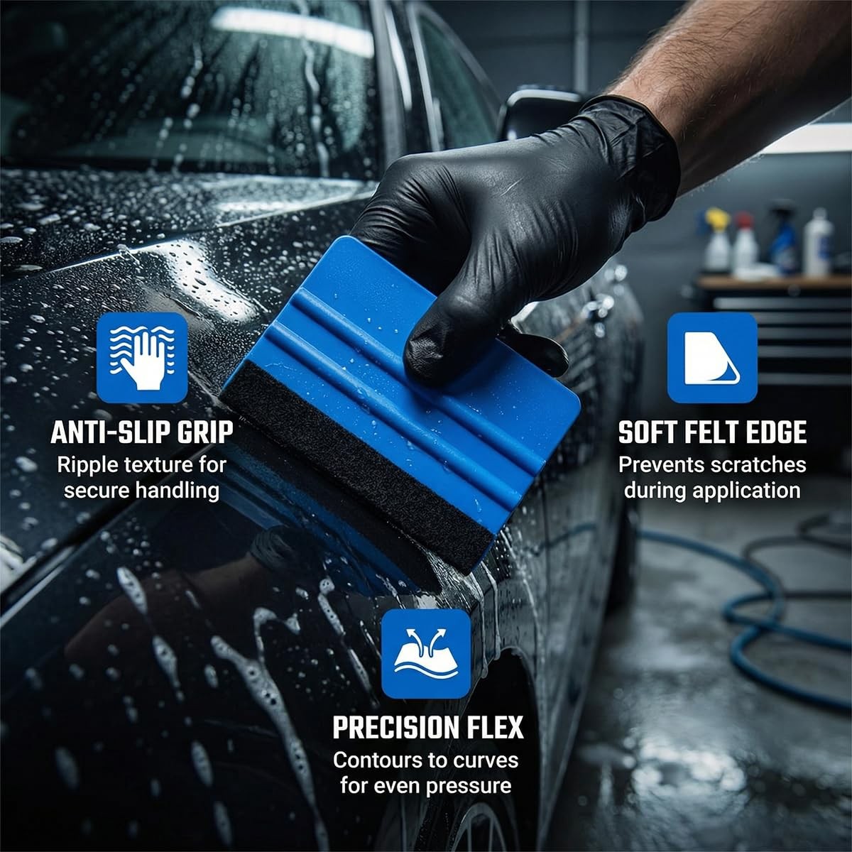 3PCS 4 Inch Plastic Felt Edge Vinyl Squeegee Tool, Mini Vinyl Scraper Car Win…