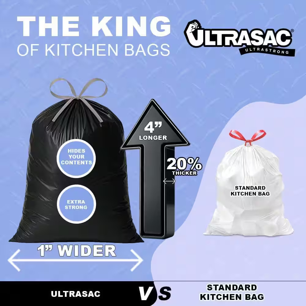 18 Gallon 1.1 MIL Black Drawstring Trash Bags – 25″ X 33″ – Pack of 100 – for Ho