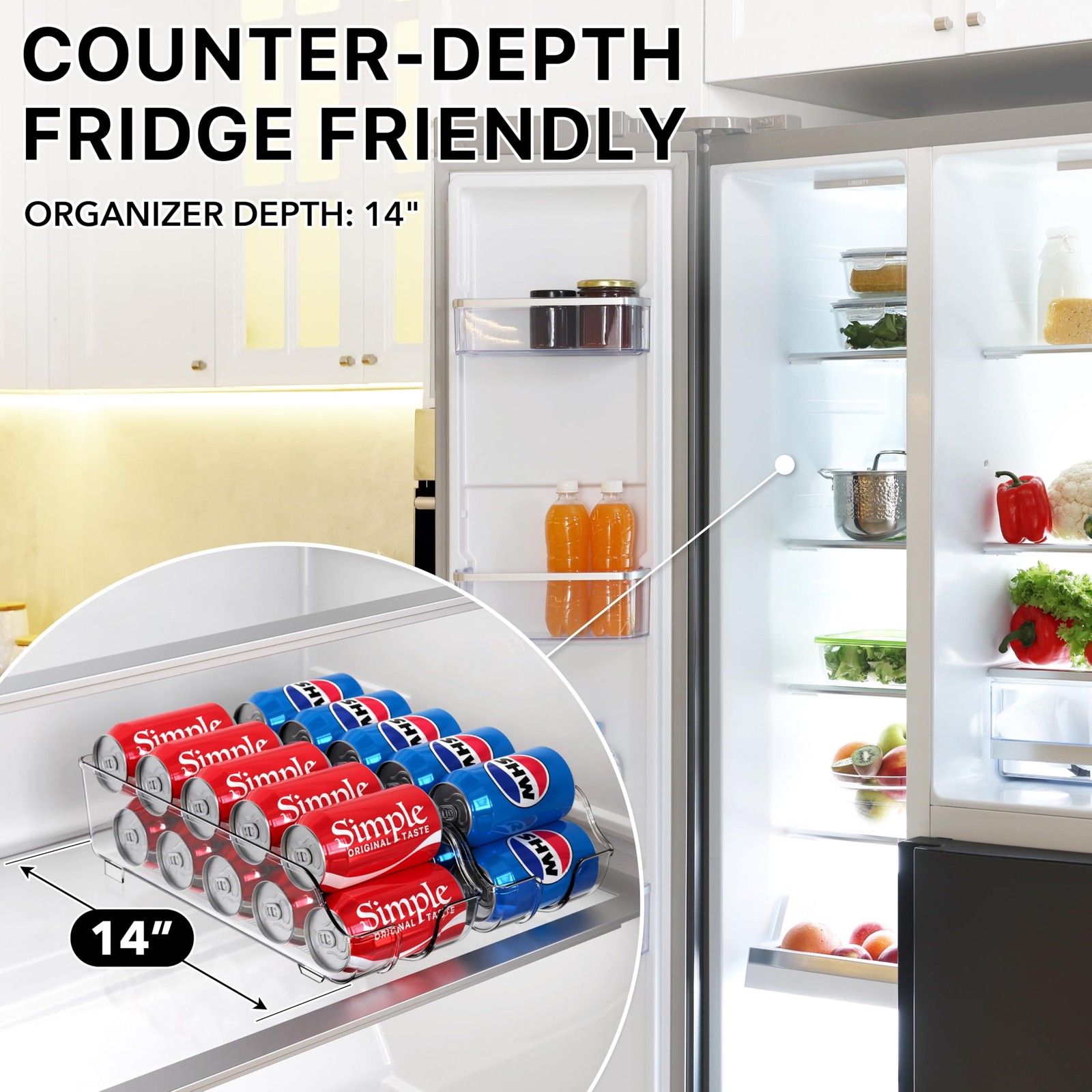 Simple Houseware Soda Can Organizer and Dispenser for 2 Pack, Transparent