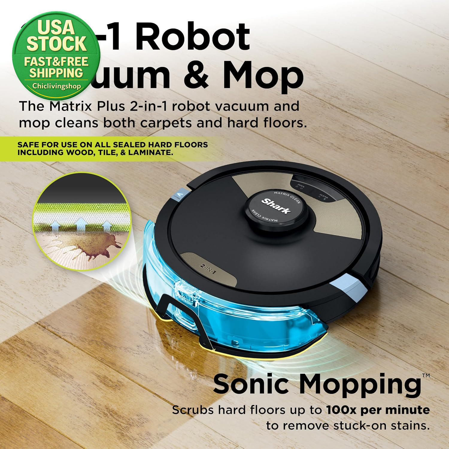 Shark Matrix plus 2-In-1 Robot Vacuum Mop AV2610WA Self-Emptying Pet Hair Black