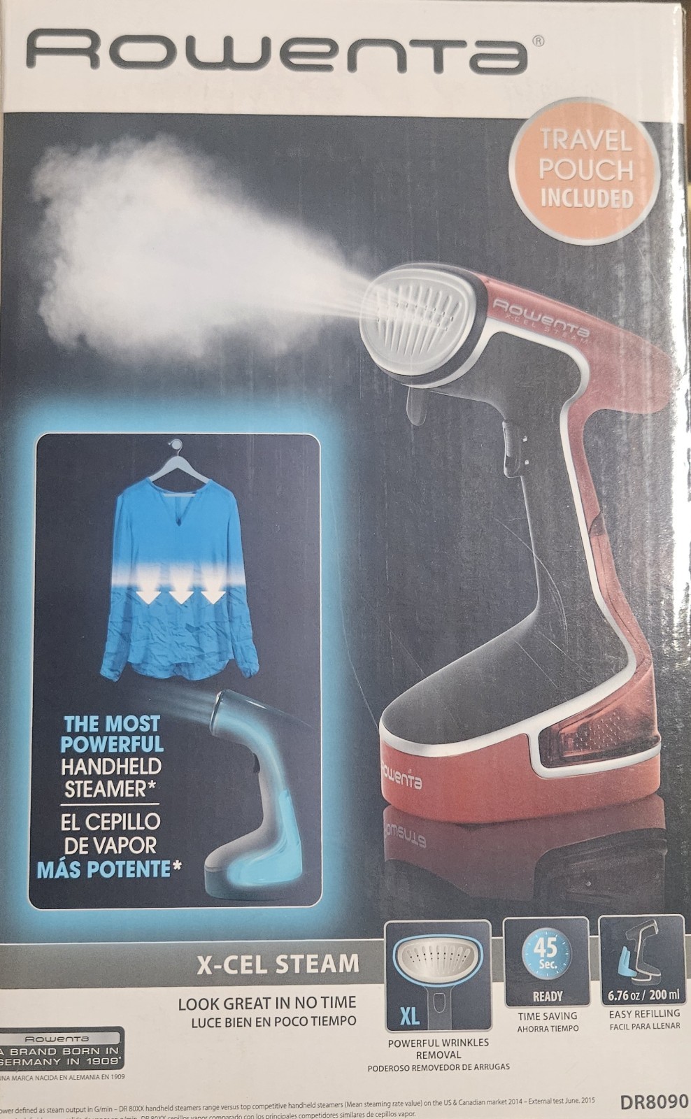 Rowenta X-Cel Steam DR8090 Handheld Garment Steamer 1500W 200ml Travel Pouch