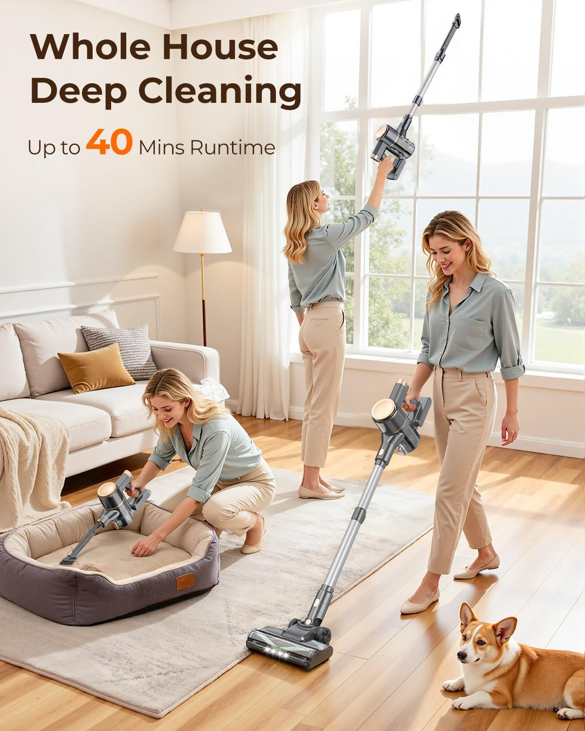 N8 Cordless Vacuum Cleaner – Lightweight, Powerful Suction, 40 Min Runtime, Gold