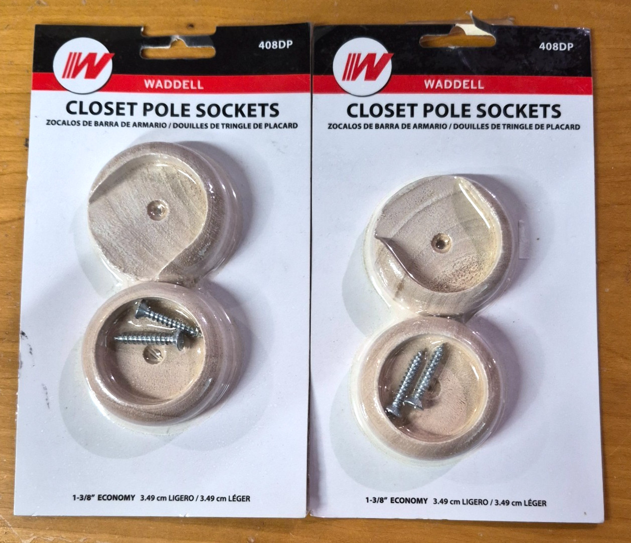 Waddell Manufacturing 2 Pack Socket Closet Pole 1-3/8in WD No#408DP LOT/2
