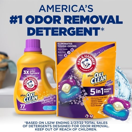 ARM & HAMMER Plus OxiClean 5-in-1 Laundry Detergent Power Pks, Fresh Burst 42cnt