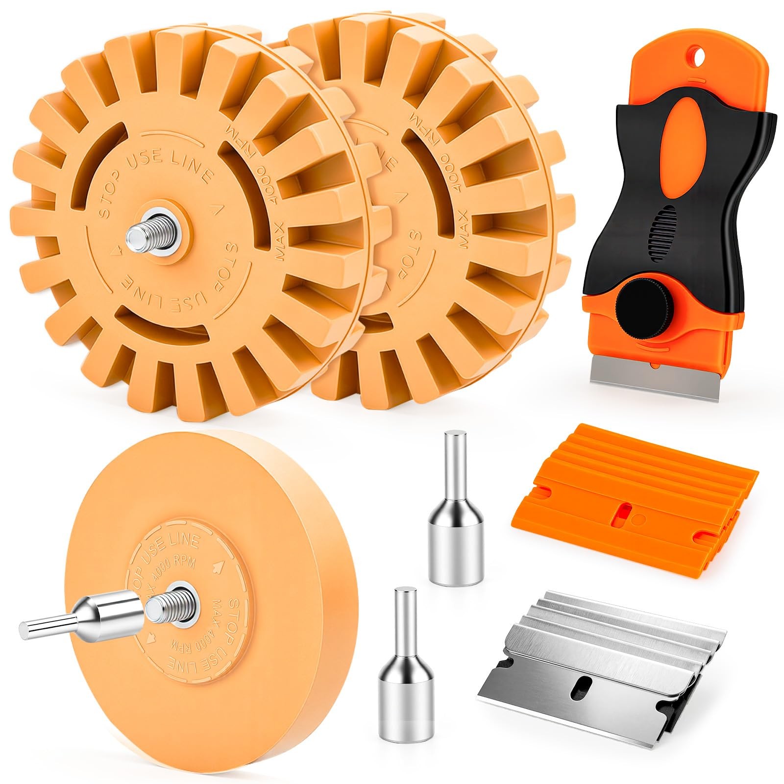 Eraser Wheel Decal Remover Tool Kit with Drill Adapters Razor Scrapers for Cars