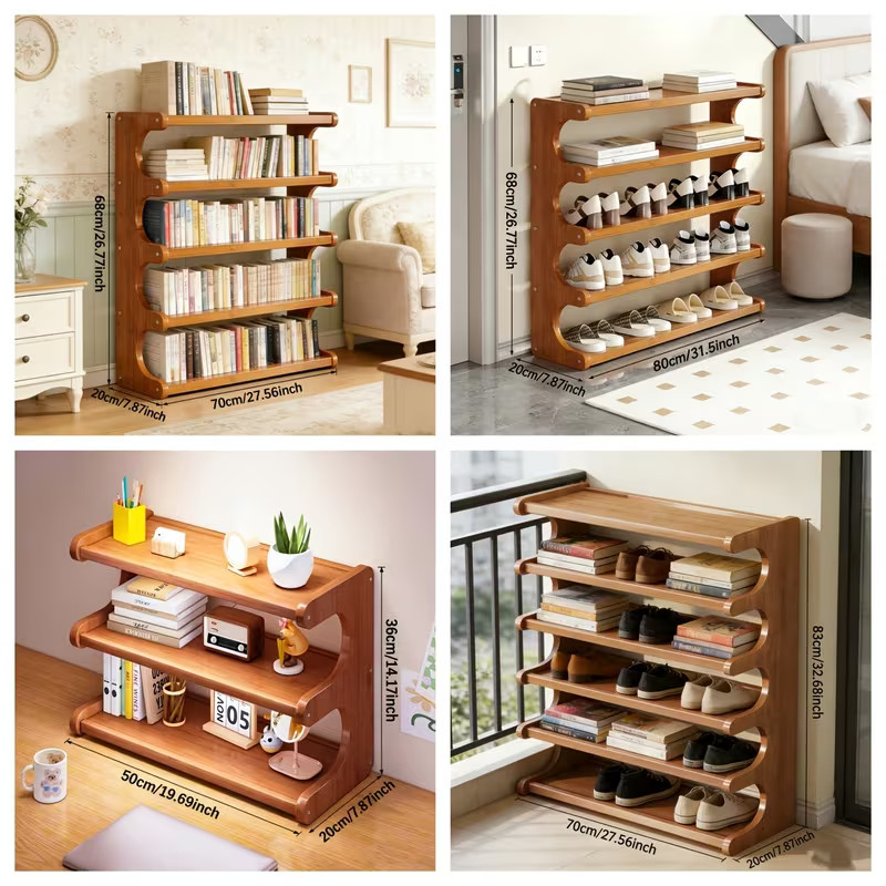 Bamboo Shoe Organizer Shoe Rack Compact Shoe Shelving Unit Space-Saving XJ5-70