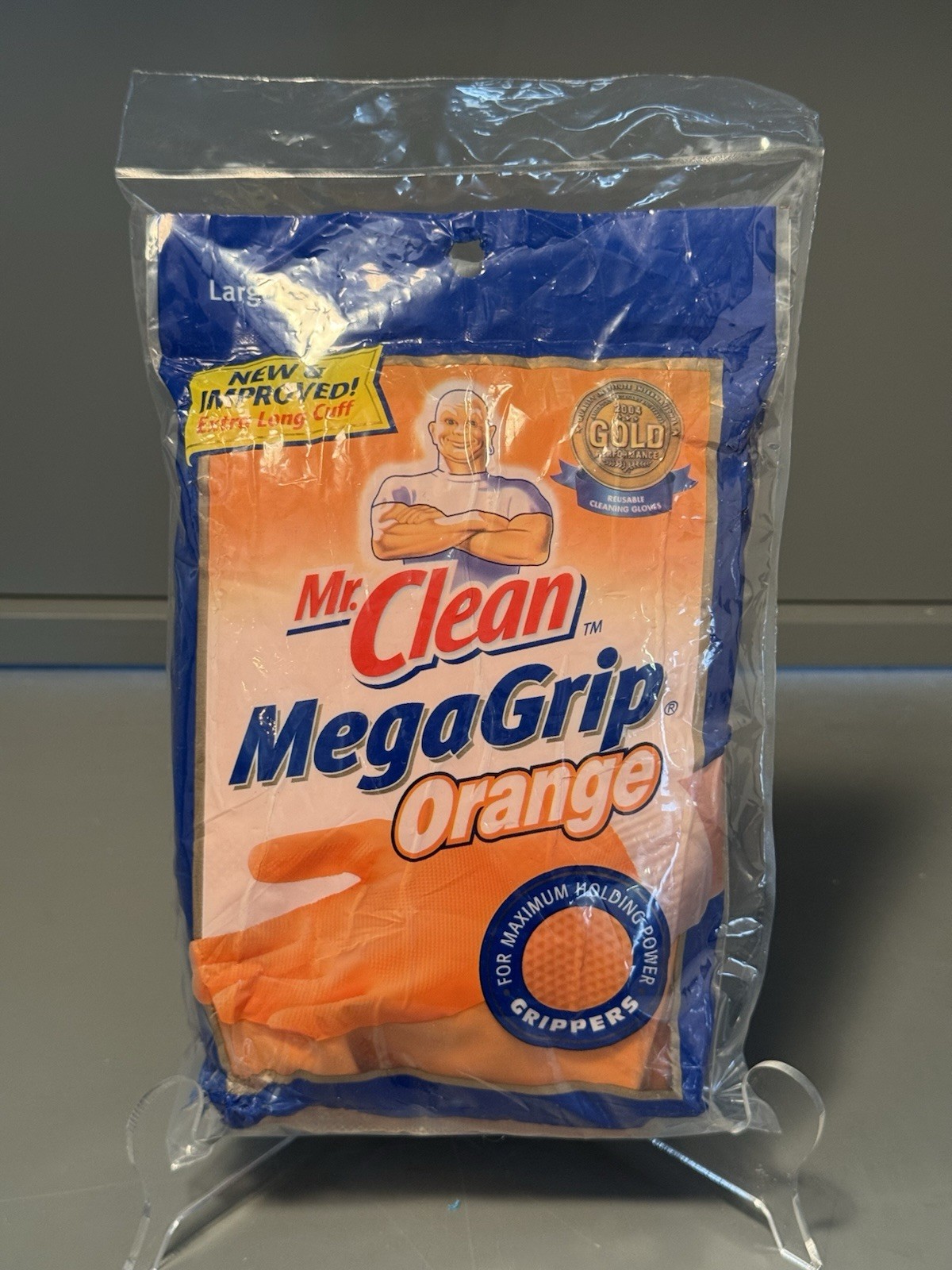 Mr. Clean Mega Grip Premium Latex Gloves • Large • Orange Extra Long Cuff •