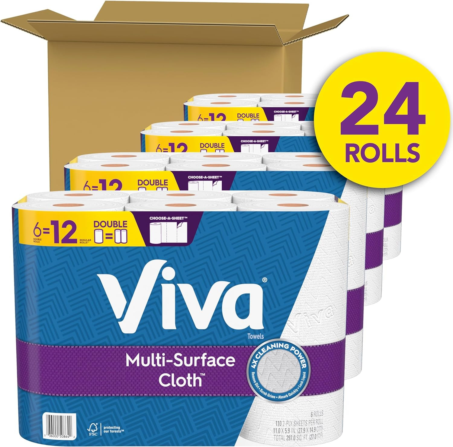 Multi-Surface Cloth Paper Towels, 24 Double Rolls, 110 Sheets per Roll (4 Packs