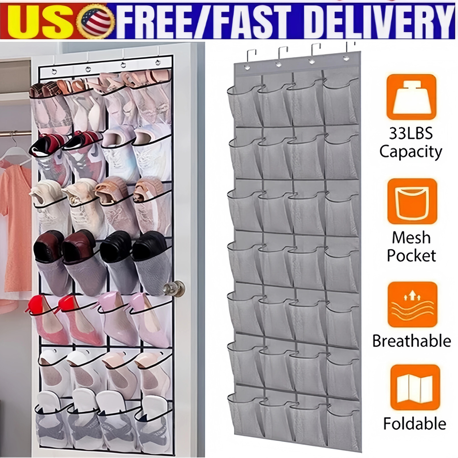 Over Door Shoe Organizer Rack Hanging Storage Holder Hanger Bag Closet 28 Pocket
