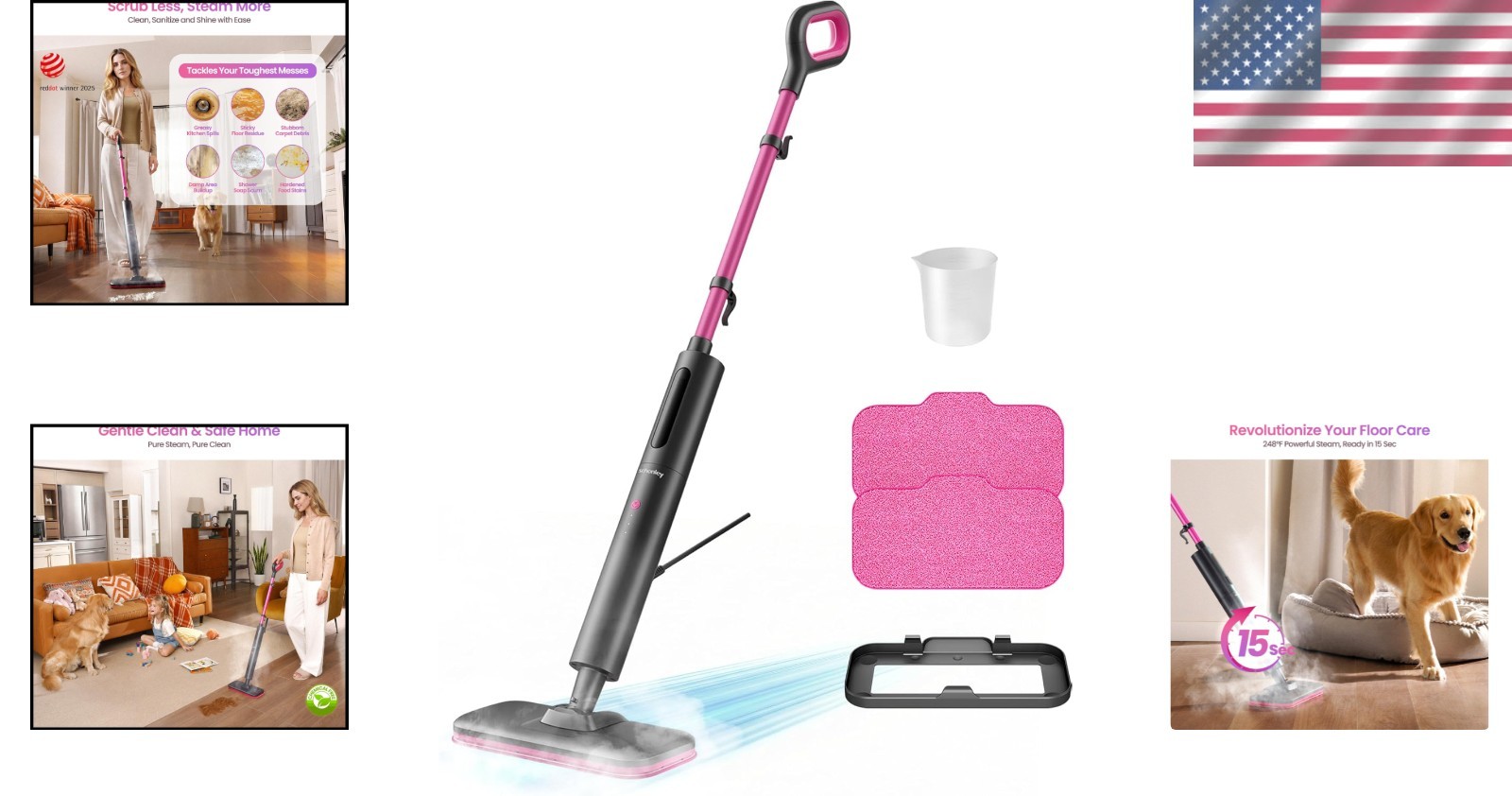 Powerful Steam Mop for Hard Floors & Carpets – 248°F, 3 Steam Modes, Easy Use