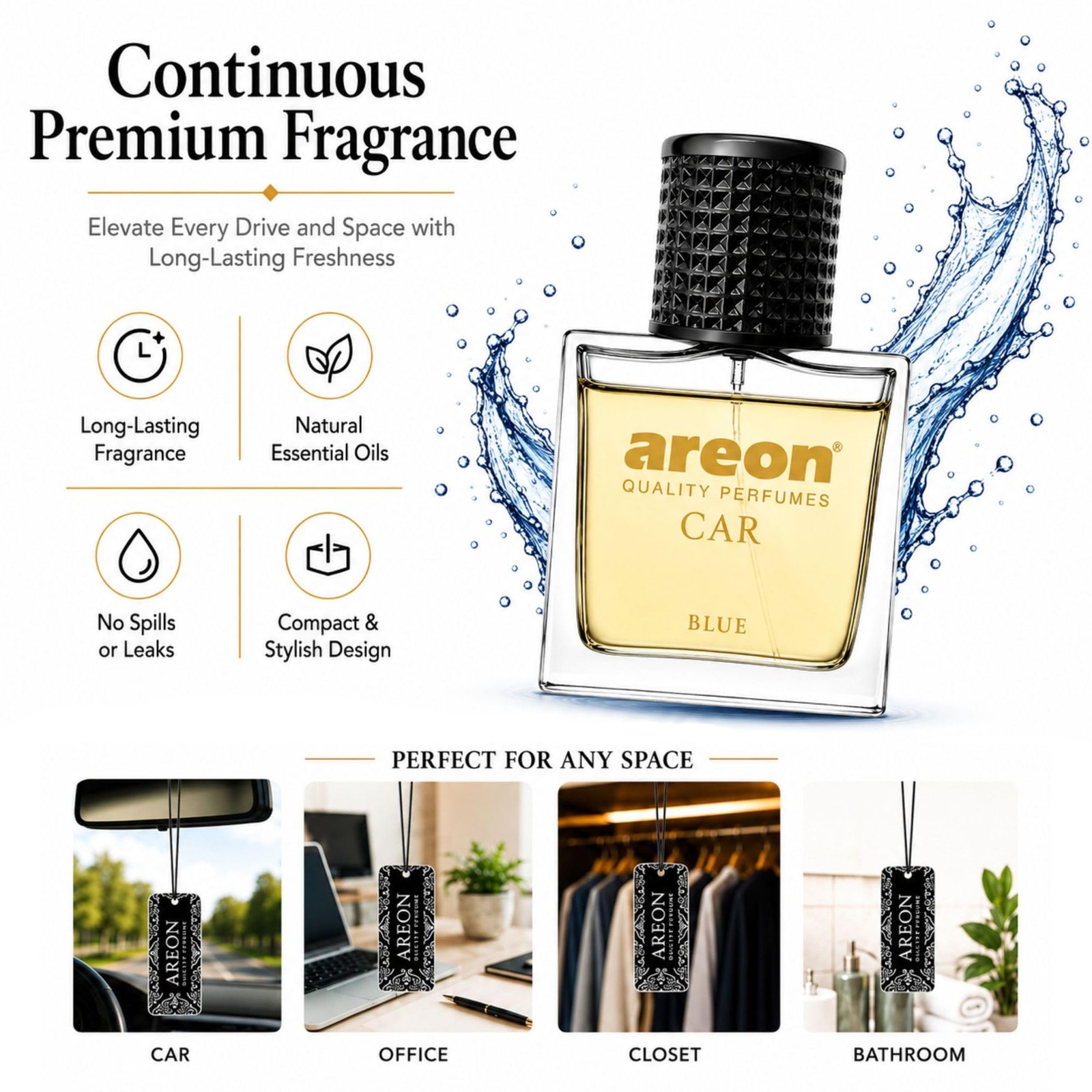 AREON Blue Cologne Air Freshener Glass Bottle 1.7oz
