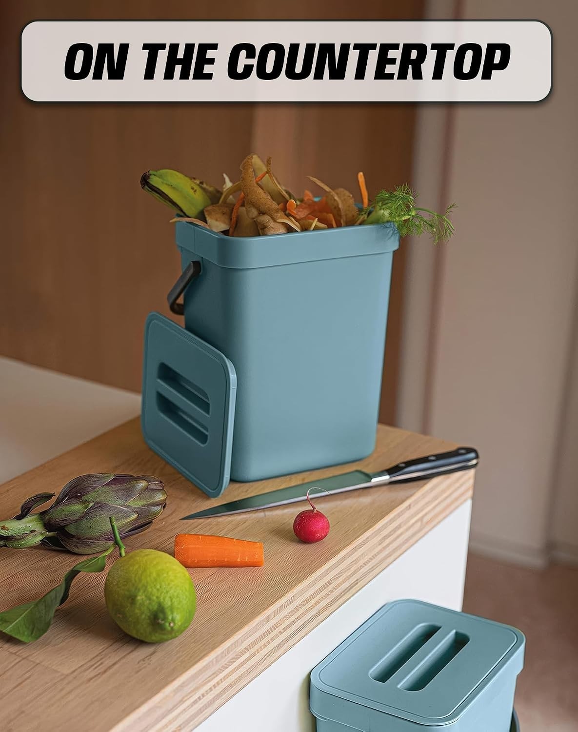 1.3 Gal Hanging Small Trash Can with Lid, Garbage Can 5L/Blue | Food Waste Bi…