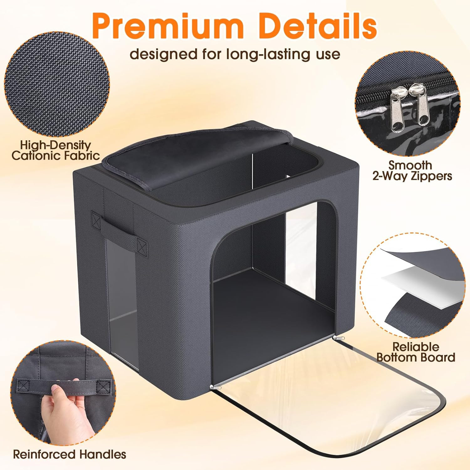 4 Pack Clothes Storage Bins with Metal Frame, Light Grey, 40L | Foldable Storage