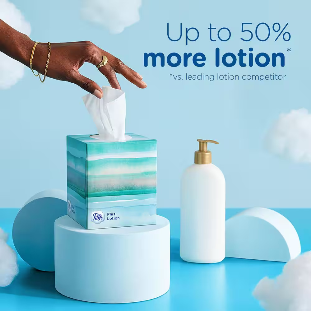 Plus Lotion 2-Ply Facial Tissue Cube Box (56-Sheets per Box, 4 CNT) Free Shippin