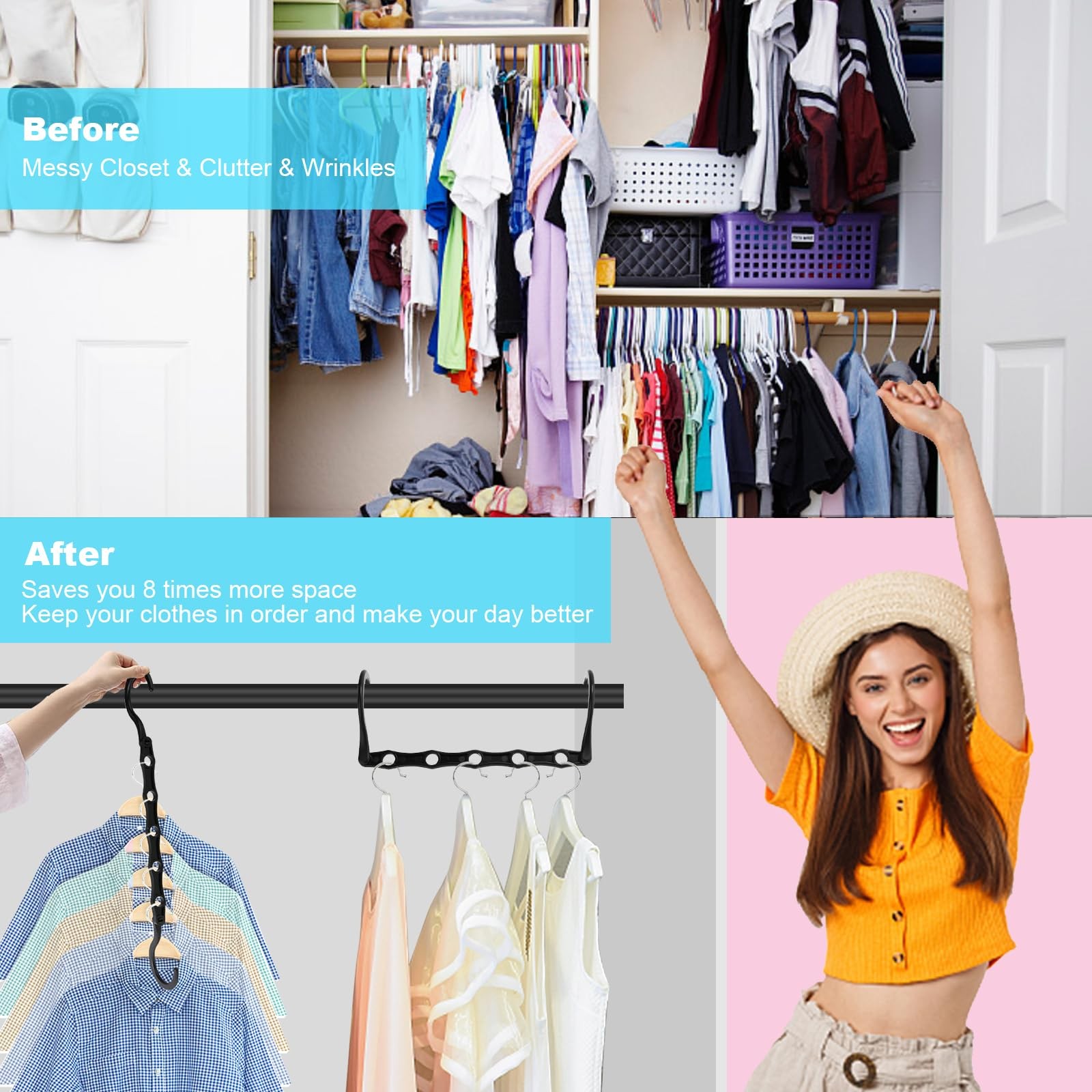 DUCOO Space Saving Hangers 10 Pack, Heavy Duty Magic Cascading Hanger Organiz…
