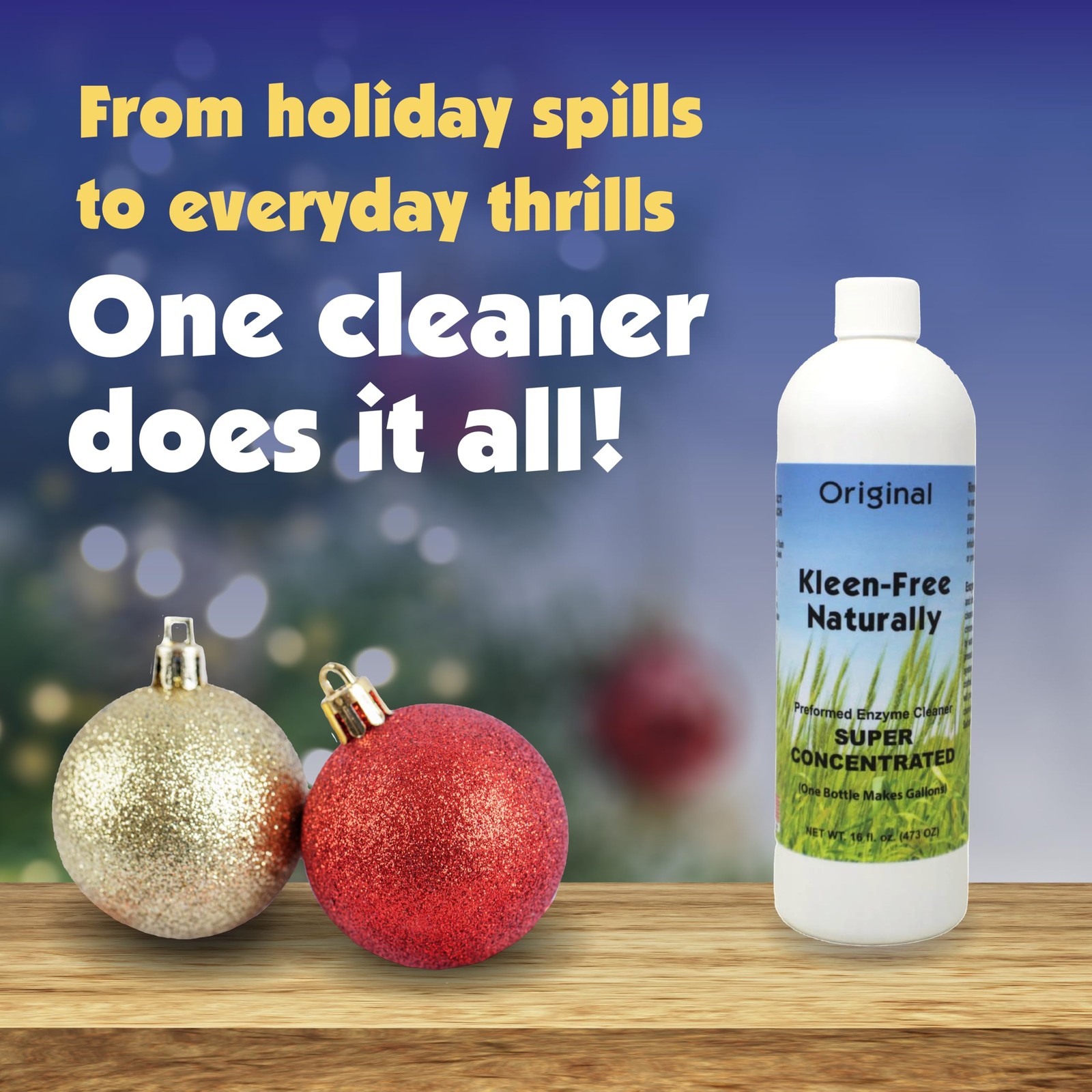 Kleen Free Naturally Concentrated Enzyme Cleaner 16 Oz Safe Powerful Cleaner