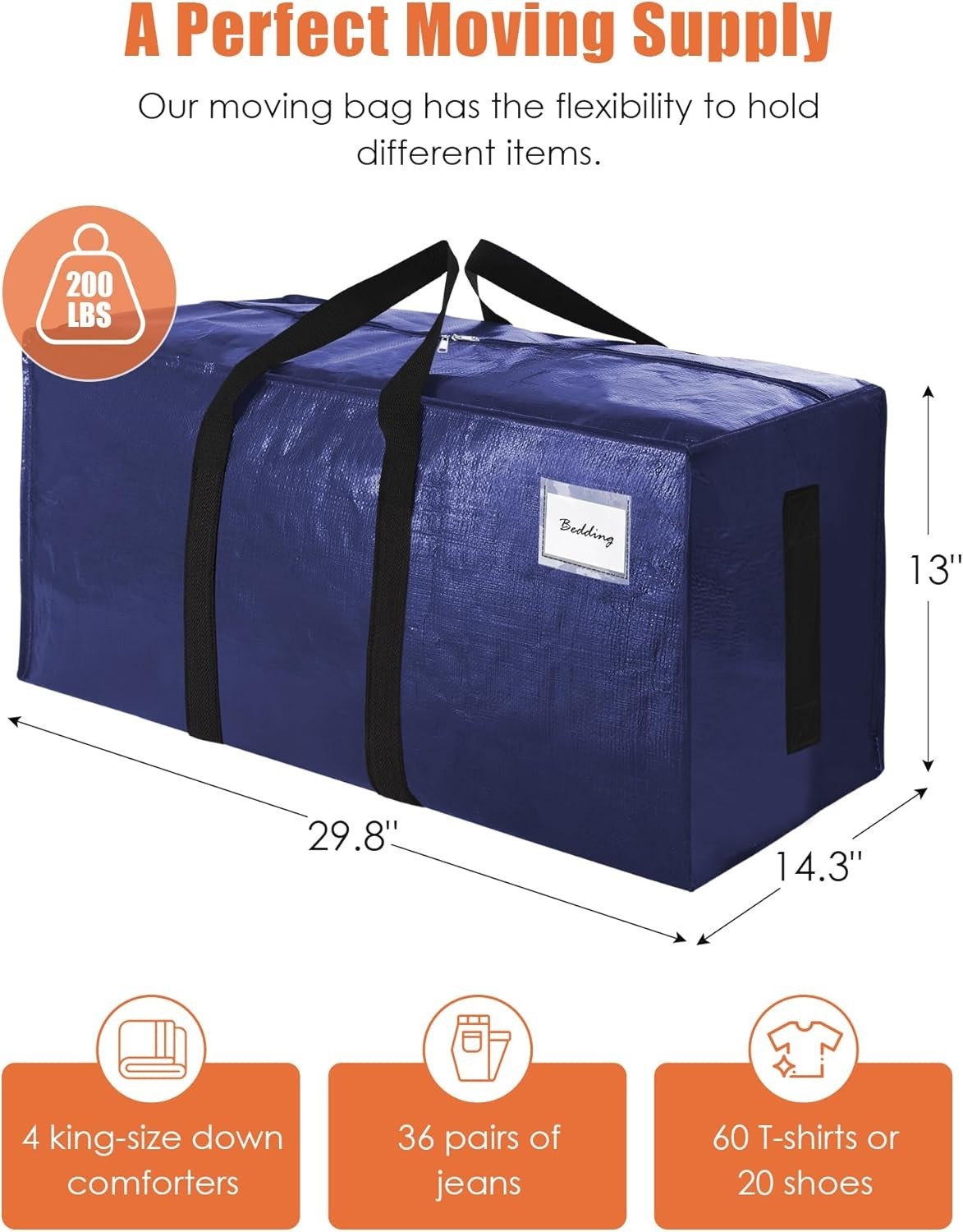 8 Pack Extra Large Heavy-Duty Moving Bags – 200LB Capacity for Safe Storage