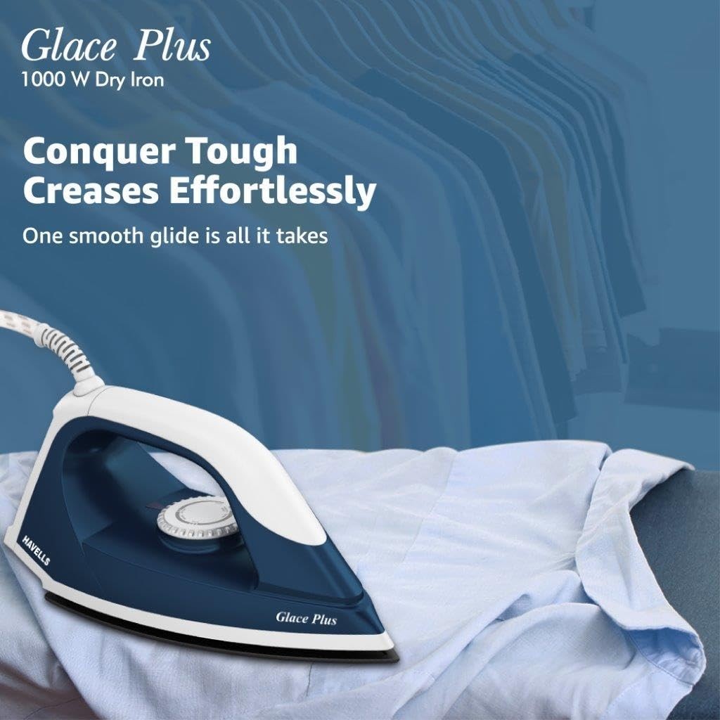 Havells Glace Plus 1000 Watts Dry Iron Press 2X Non Stick Greblon Coating 220V