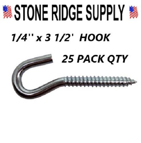 1/4” X 3 1/2″ Lag Screws Hooks Qty 25 Pack Ceiling, Signs, Plants, Heavy Duty