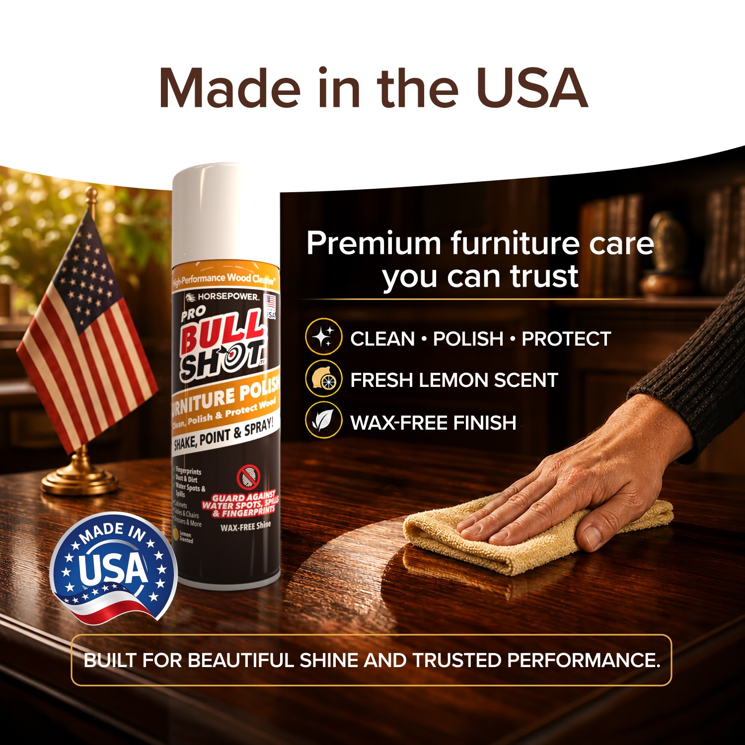 Bull Shot Furniture Polish, As Seen On TV, All-in-One Wood Cleaner, Polish,
