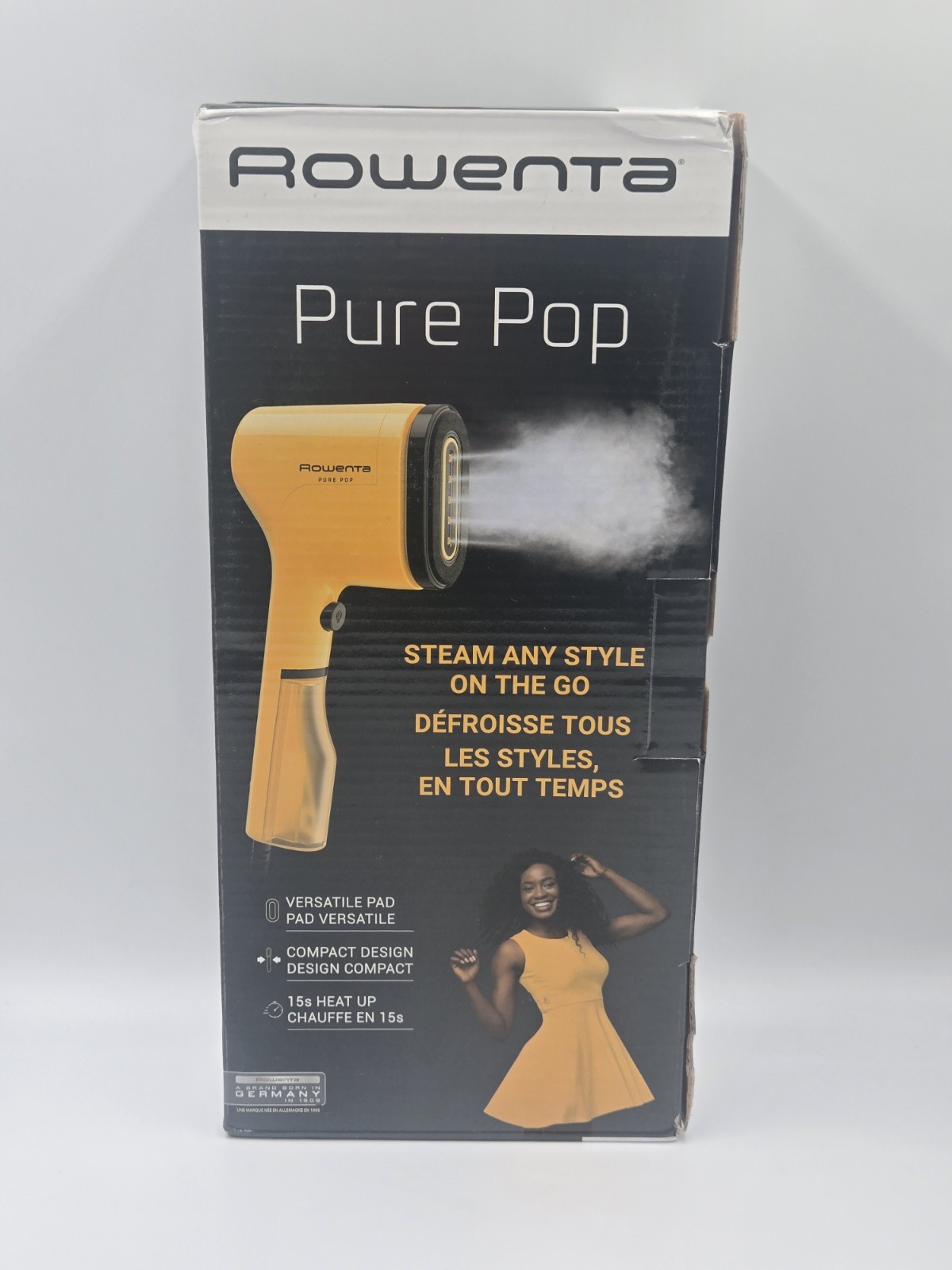 Yellow Pure POP Handheld Garment Steamer Compact Lightweight Dual Pad Travel