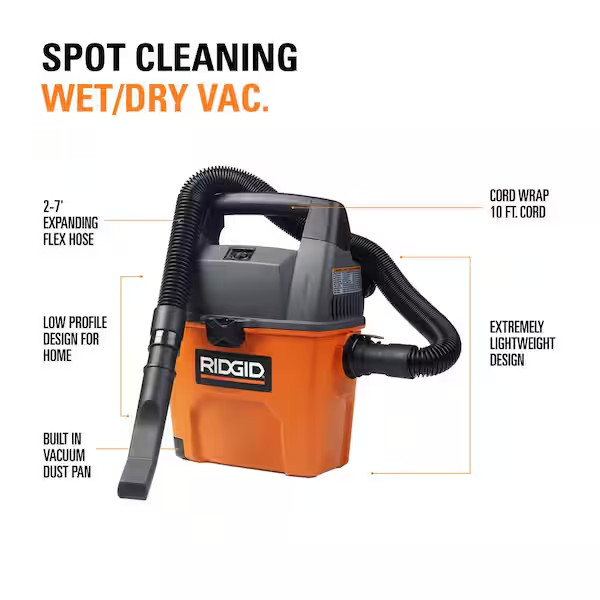 Rigid Wet Dry Vacuum Small Portable Shop Vac Cleaner Hose Lightweight 3Gal. NEW