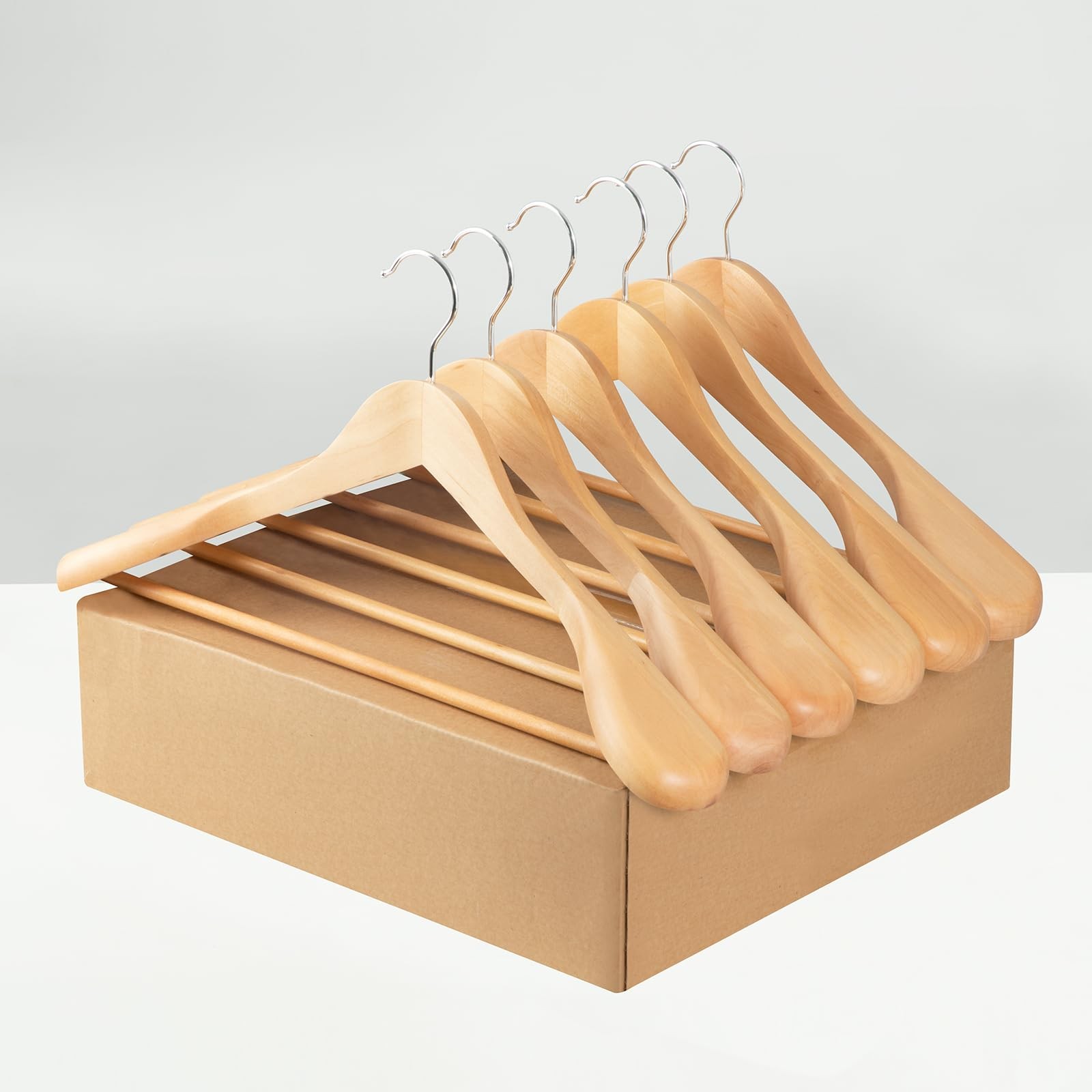 Suit Hangers, 6 Pack Heavy Duty Wooden with Extra Wide Shoulder, 17.5″ Luxury…