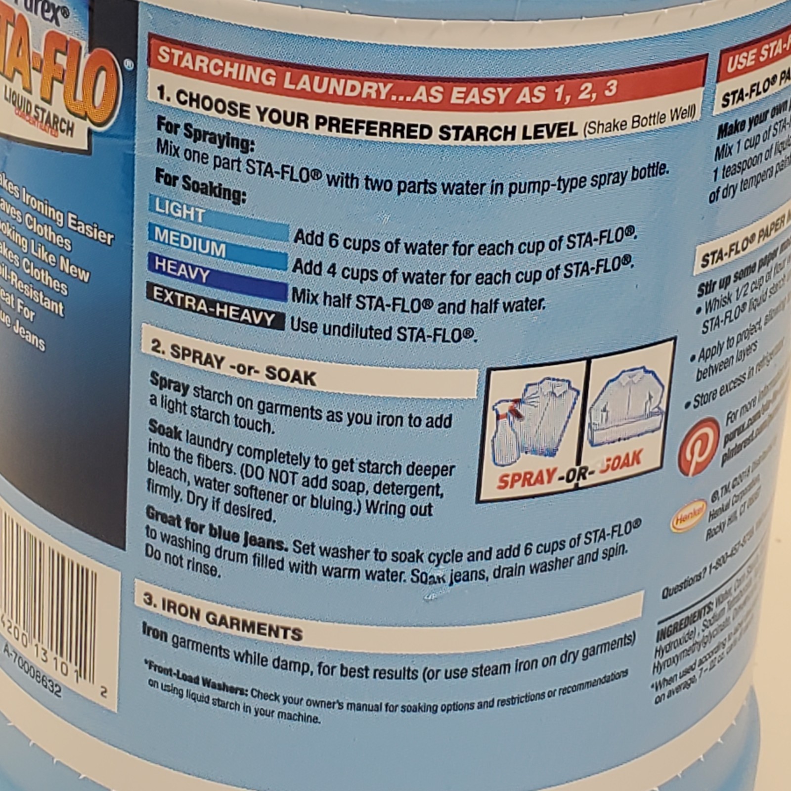 Purex Sta-Flo Liquid Starch Concentrated 64 Oz Crafts Quilting Discontinued