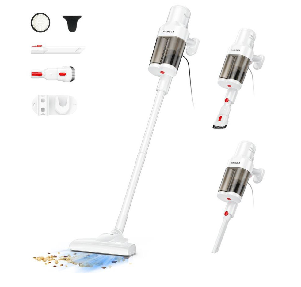 Corded Stick Vacuum Cleaner 22KPA Suction HEPA Filter 800ML Dust Cup White Quiet