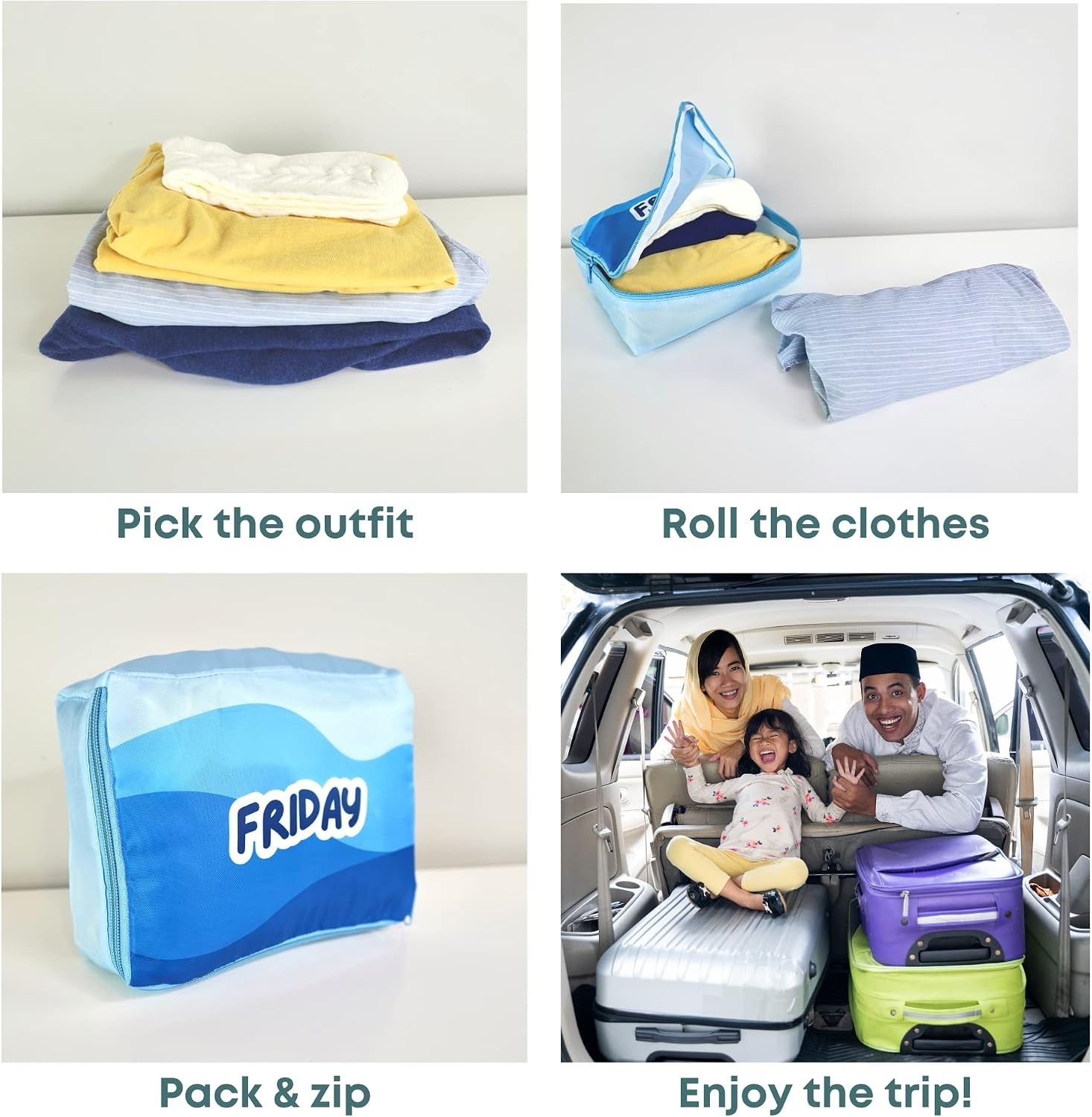 Packing Cubes for Kids & Baby Days of the Week 7 Set Daily Outfit Suitcase Or…