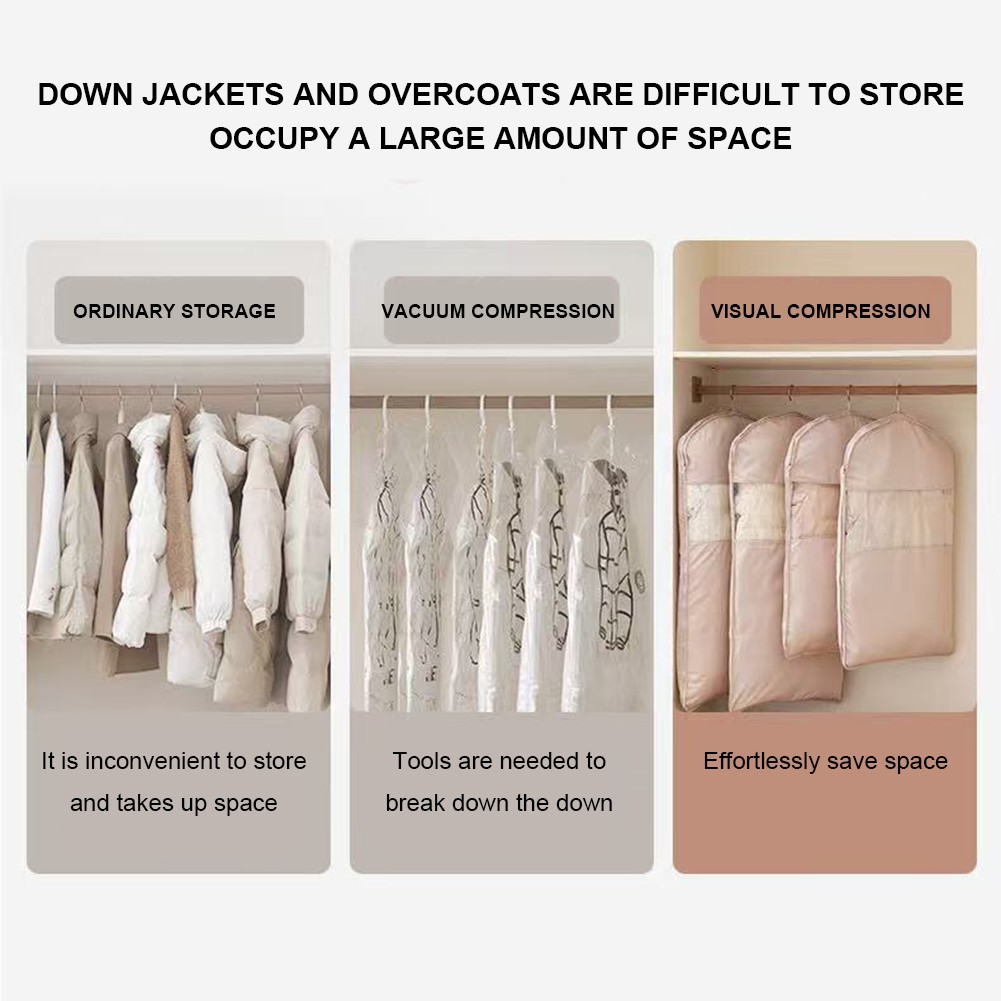 Space Saving Hanging Garment Bag w/ Self Compression Zipper Storage Bag(Pink L)