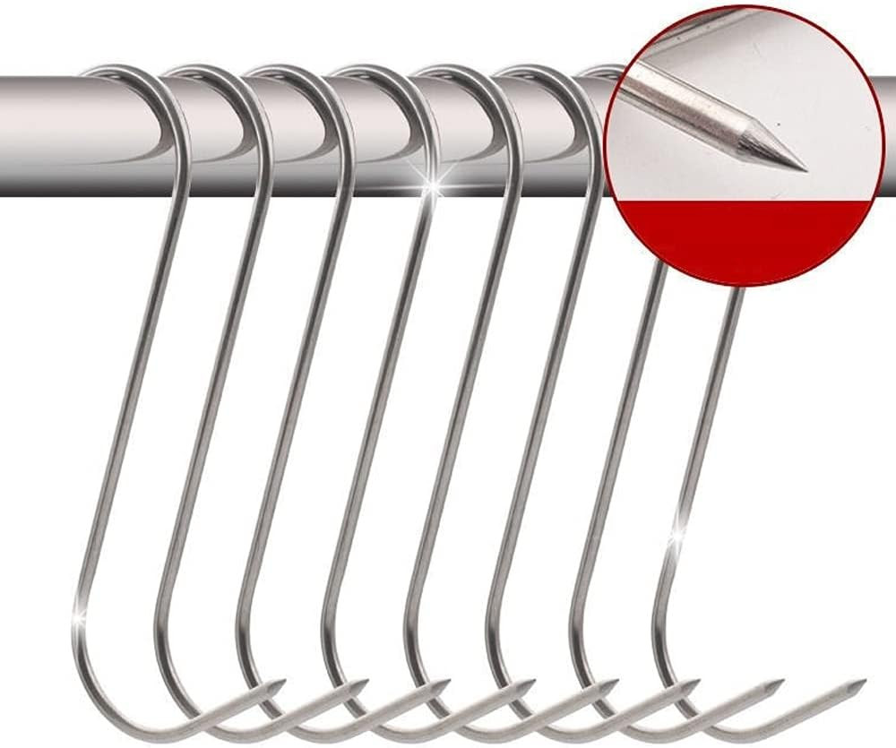 20Pcs Stainless Steel Meat Butcher Hooks for Hanging Drying BBQ Grilling Sausage