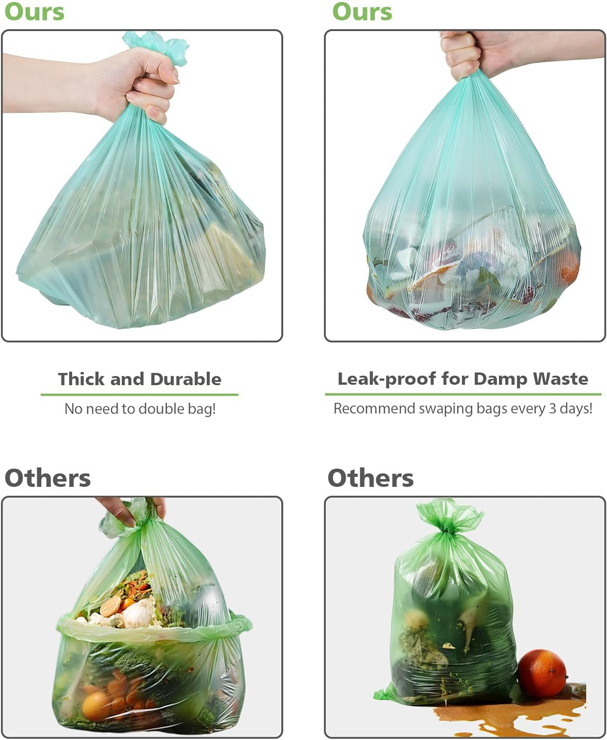 Compost Bags 3 Gallon 125 Packs, Compostable Trash Bags 3 Gallon, Small Biodegra