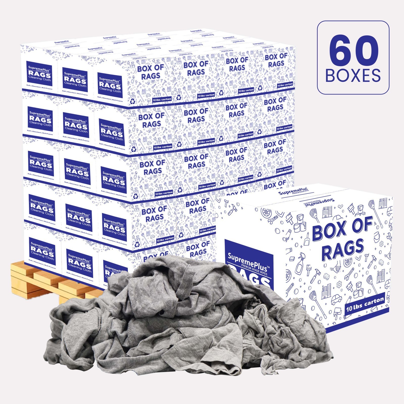 Gray Knit T-Shirt Rags – 600 LB Pallet 60×10 LB Boxes Bulk Shop Wipers