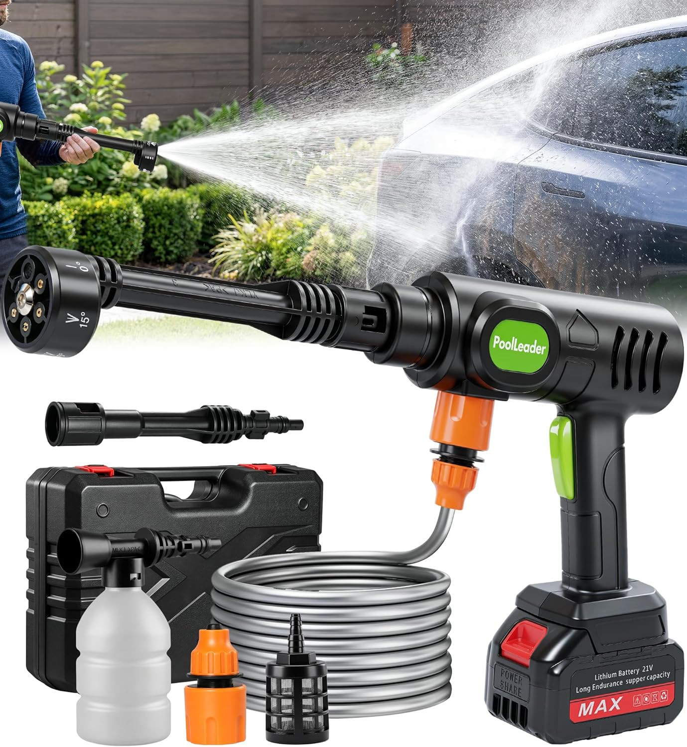 Cordless Car Wash Sprayer Portable Pressure Washer Foam Cannon 6-in-1 Nozzle