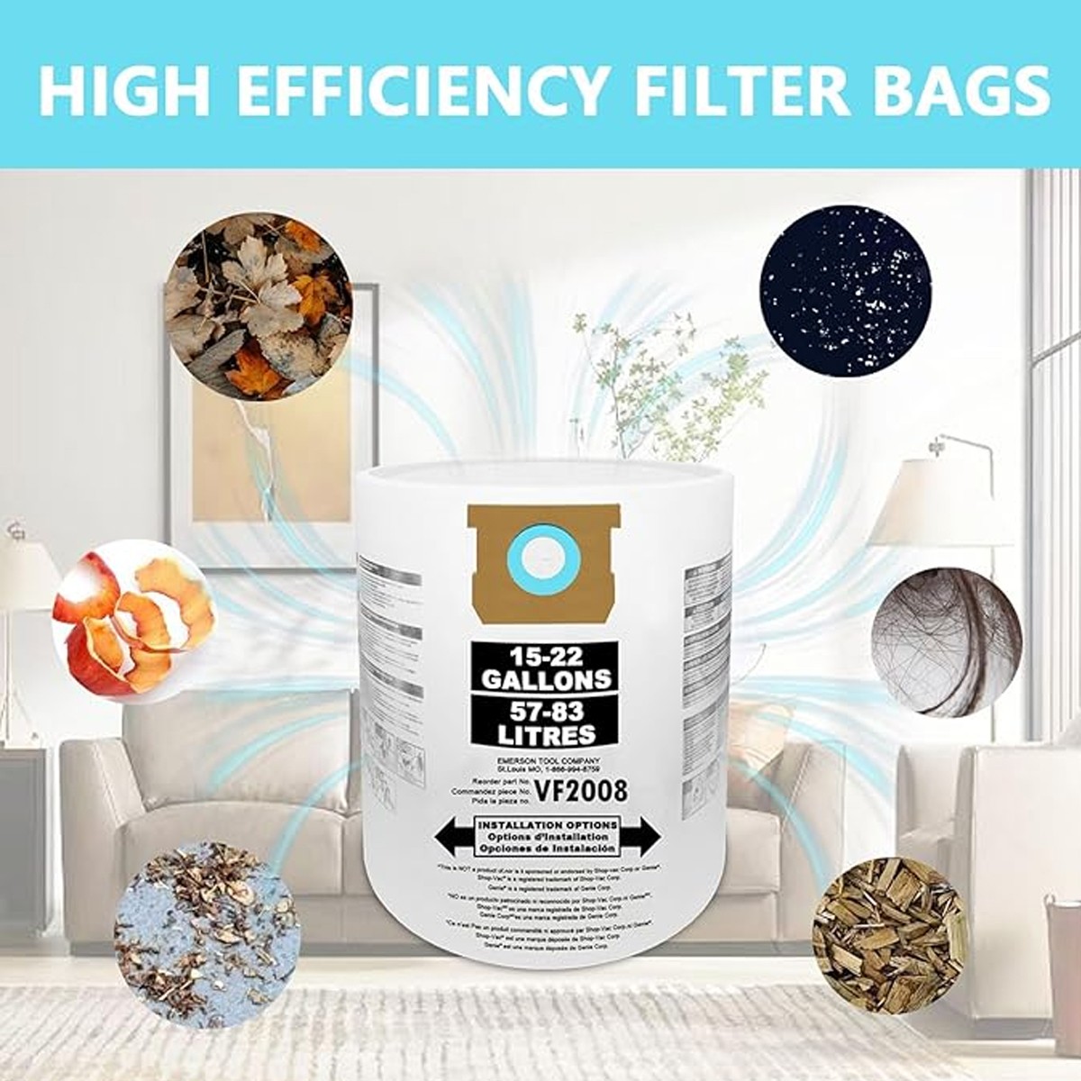 For Shop Vac Bags 15-22 Gallon Type G 90663 9066300 Type J 90673 9067300 VF2008
