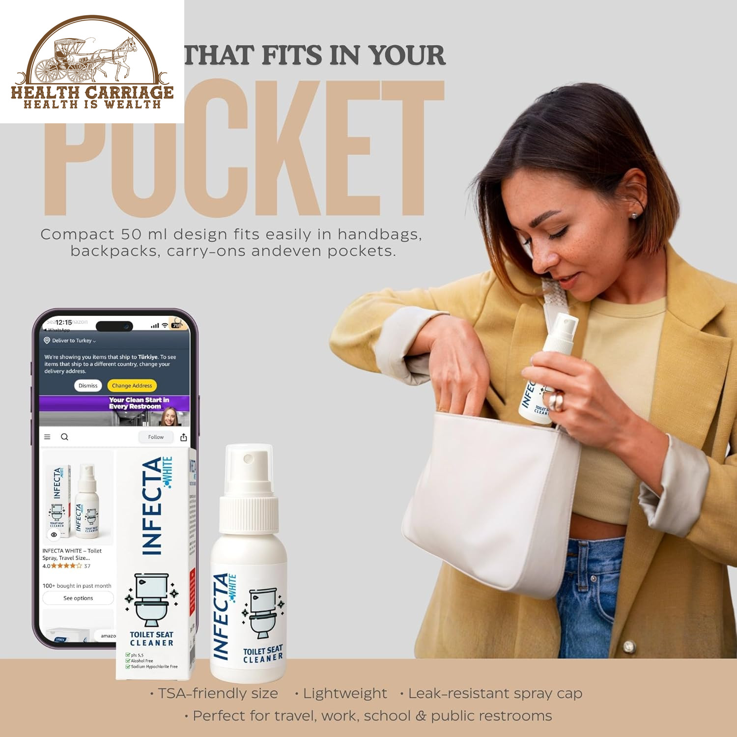 WHITE – Toilet Spray, Travel Size Multipurpose Cleaning Spray (50 Ml), All Purpo