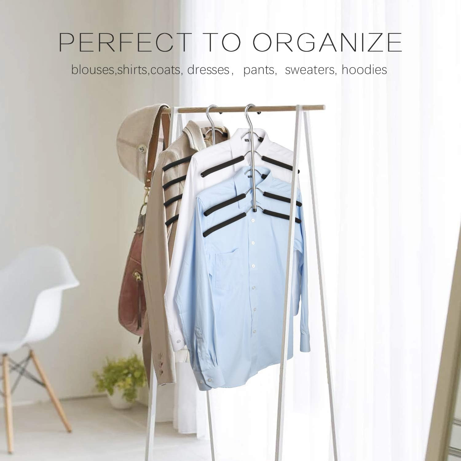 2 Pack 5 Tier Blouse Tree Hangers Non Slip Space Saving Shirts Clothes Hangers