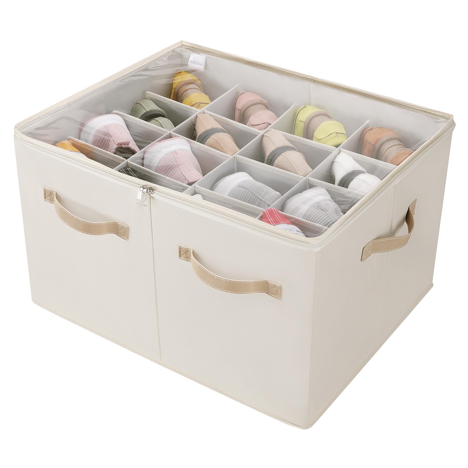TOPIA HOME Shoe Organizer for Large(20.87”L x 16.54”W x 13.5”H), Beige