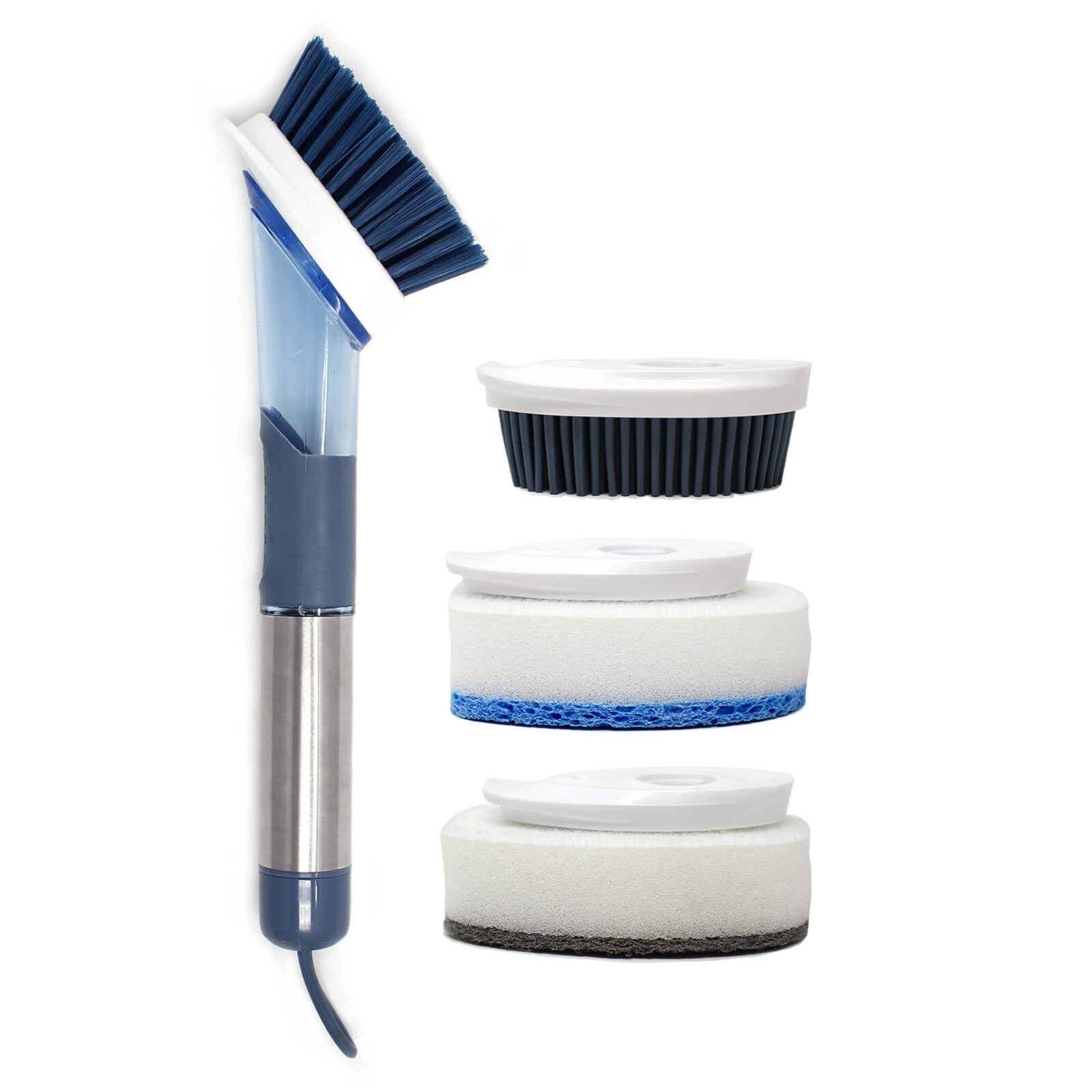 Soap Dispensing Dish Cleaning Brush with 4 Brush Head Set