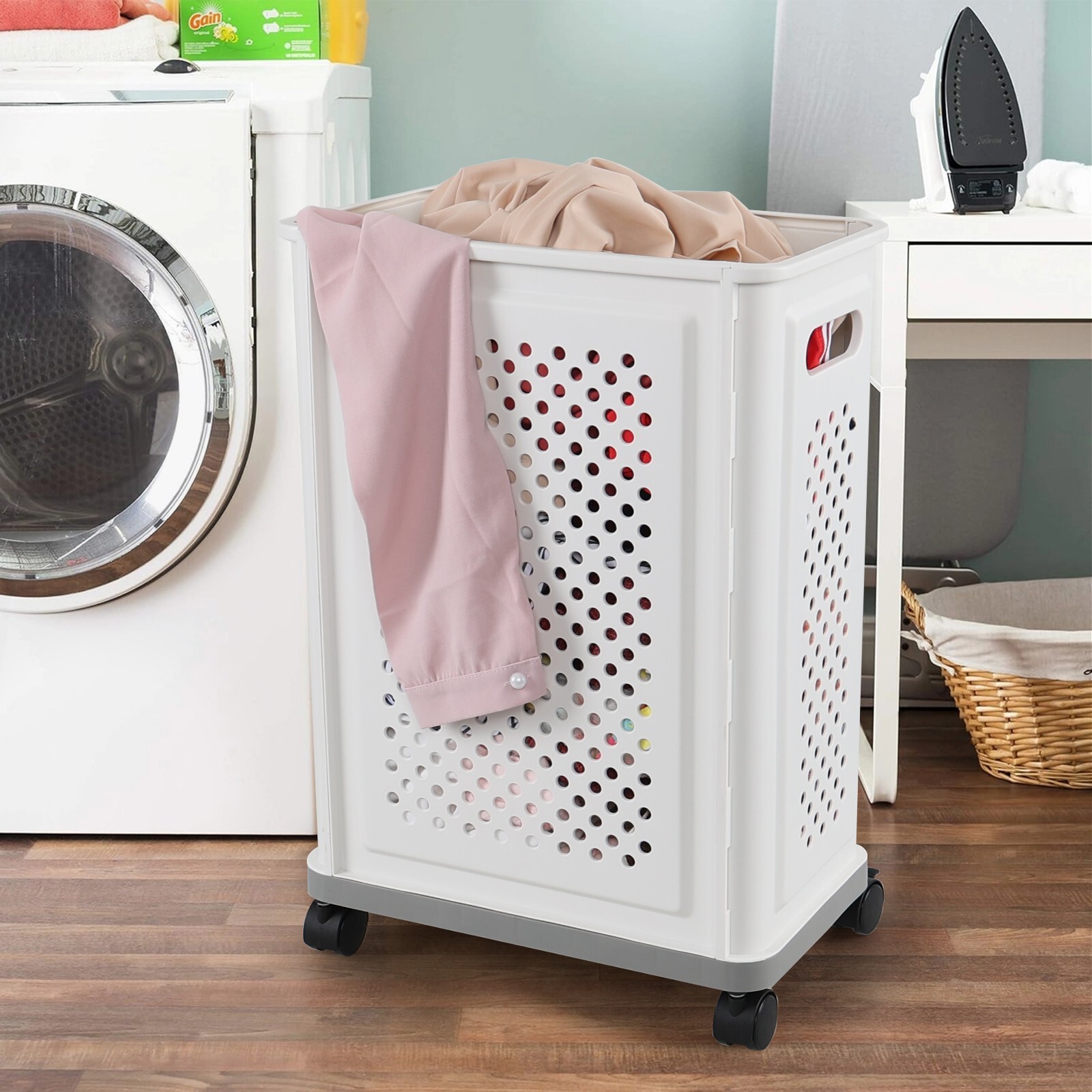 4 Packs Yoga Mat Plastic Laundry Hamper 38L Narrow Laundry Basket with Wheels