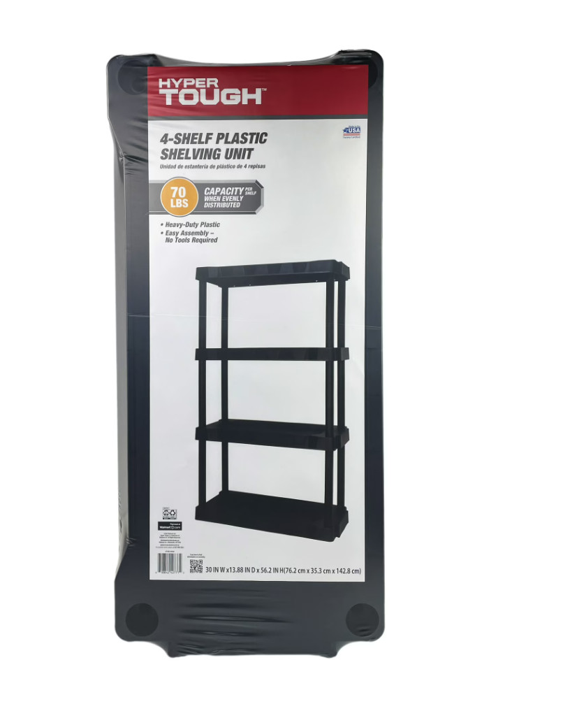 Hyper Tough 4 Shelf Plastic Shelving Unit 13.88″ (D) x 30″ (W) x 56.2″ (H) Black