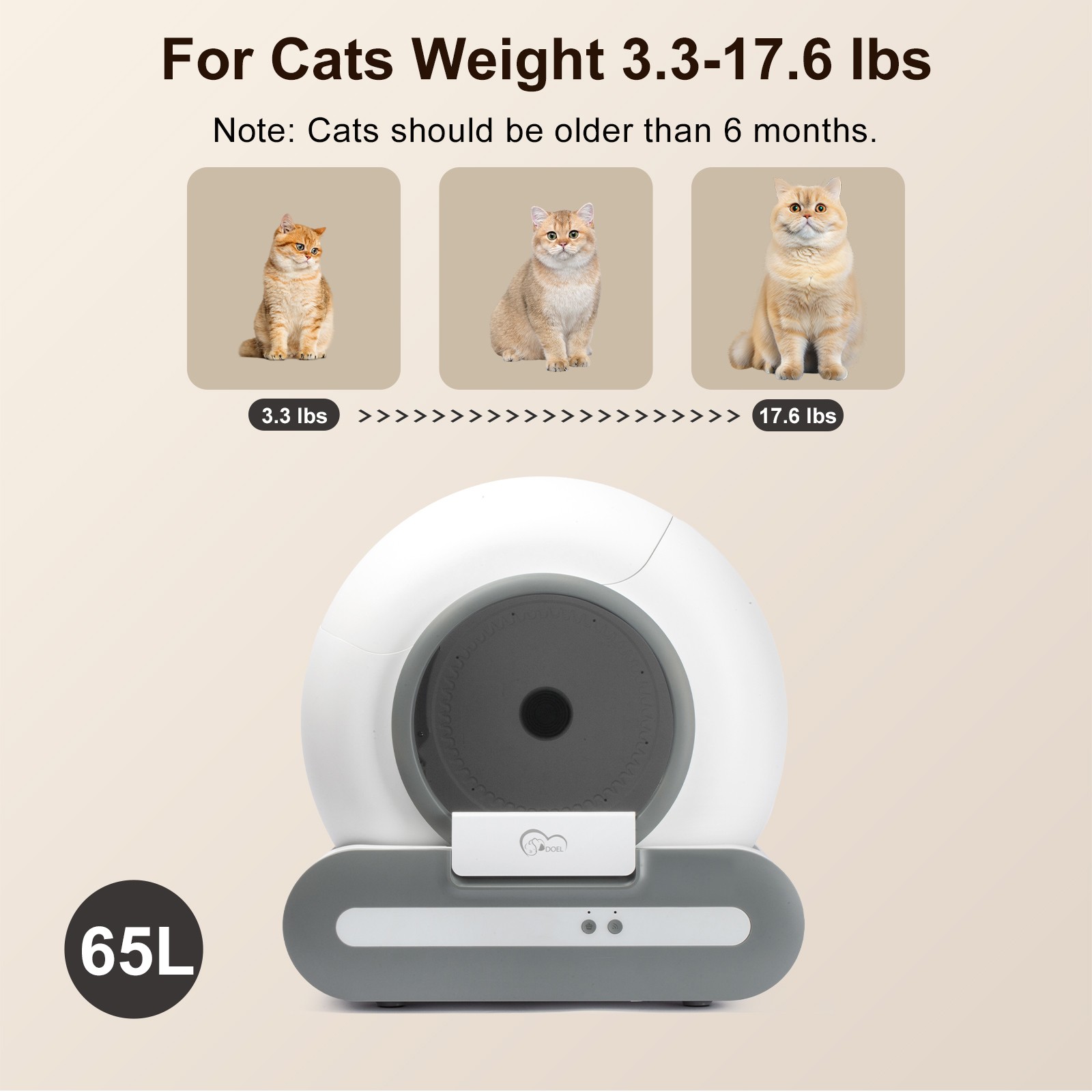 DOEL Self Cleaning Cat Litter Box Automatic 65L APP Control with Cat Litter Mat