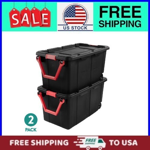 (2 Pack) Sterilite Extra-Large Wheeled Industrial Storage Bin, 40 Gallon