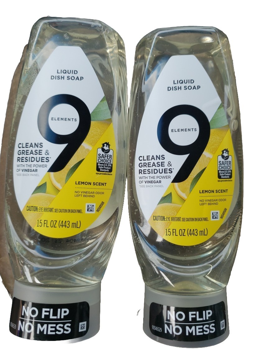LOT OF 2 – 9 ELEMENTS LEMON SCENT LIQUID DISH SOAP 15 FL OZ EACH