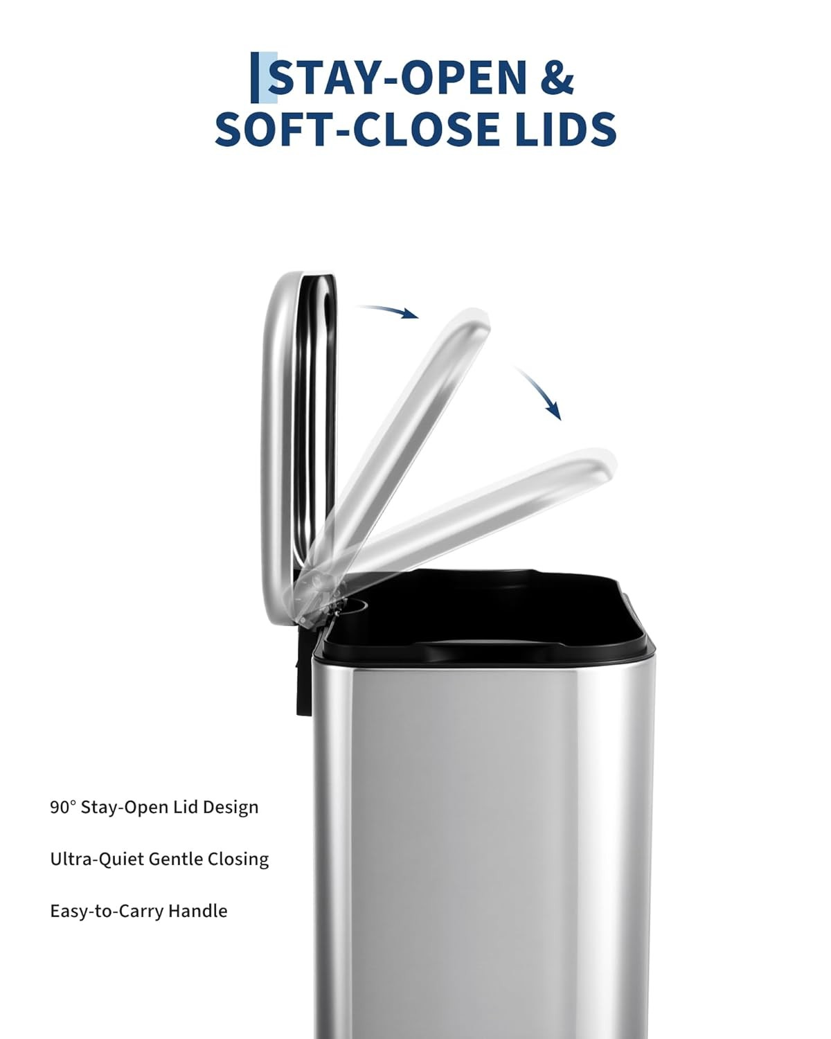 Modern Stainless Steel Trash Bin with Step-On Pedal & Removable Liner,1.2–13 Gal