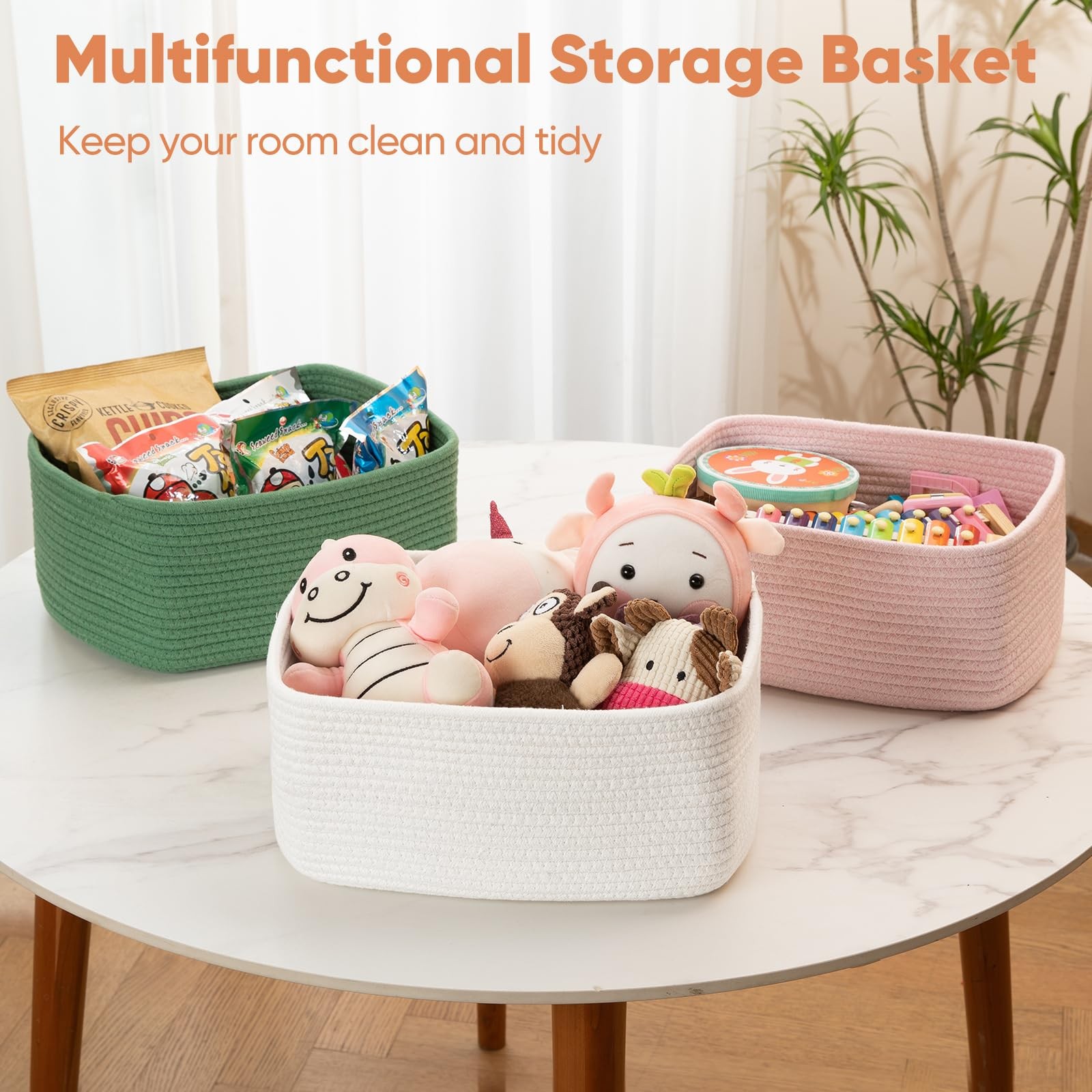 4 Pack 14.17 * 11.02 * 6.3IN Storage Baskets for Organizing Shelves, Woven Ro…